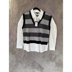 NWT Adrianna Papell V-Neck Textured Striped Twofer Blouse Size M Career‎